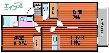 プルミエール(2LDK/1階)の間取り写真