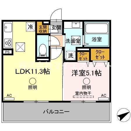 エクセル八代(1LDK/3階)の間取り写真
