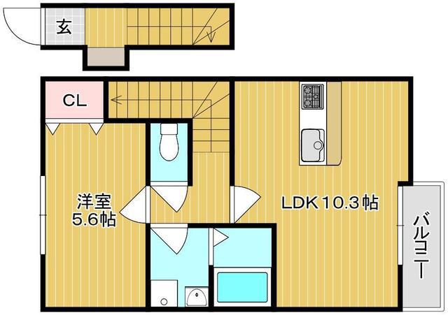 COCORU東畦 A棟(1LDK/2階)の間取り写真