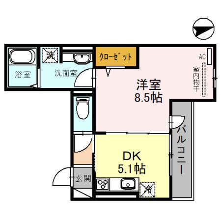 ユニヴェール(1DK/2階)の間取り写真