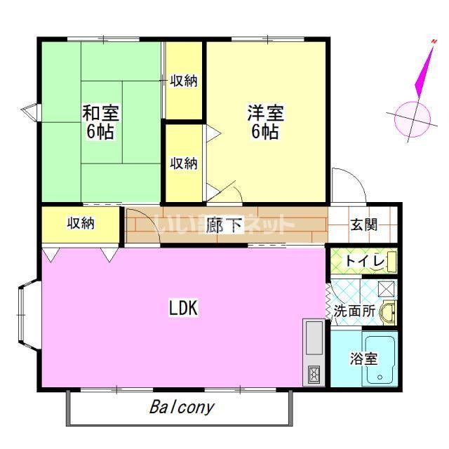 ユーロアベニュー四街道(2LDK/2階)の間取り写真