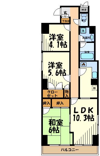 グランドール武戸野(3LDK/13階)の間取り写真