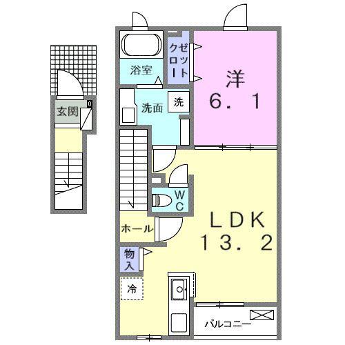 ミモザA(1LDK/2階)の間取り写真
