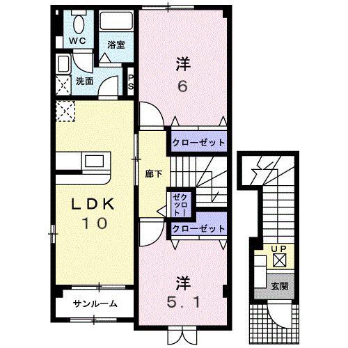 ベルソレイユ弐番館(2LDK/2階)の間取り写真
