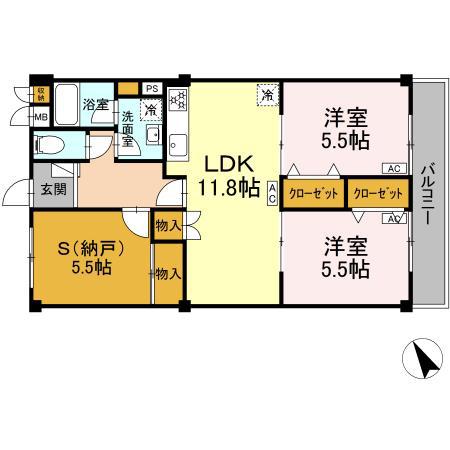 コンフォート緑井(2LDK/2階)の間取り写真