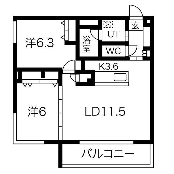ガーデンヒルズ月寒中央(2LDK/2階)の間取り写真