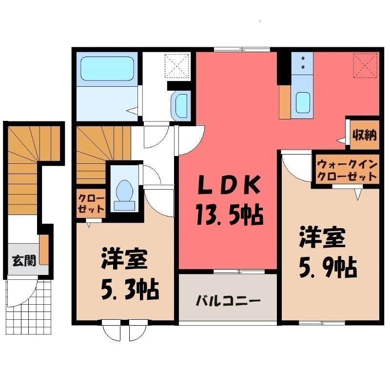 テラス ハックベリー(2LDK/2階)の間取り写真