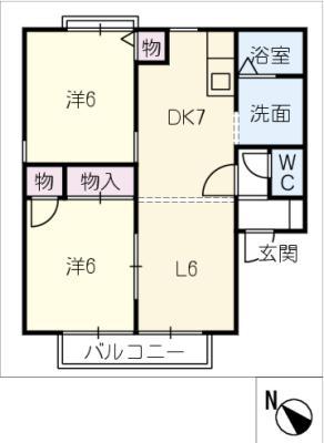 バハイ梅坪(2LDK/2階)の間取り写真