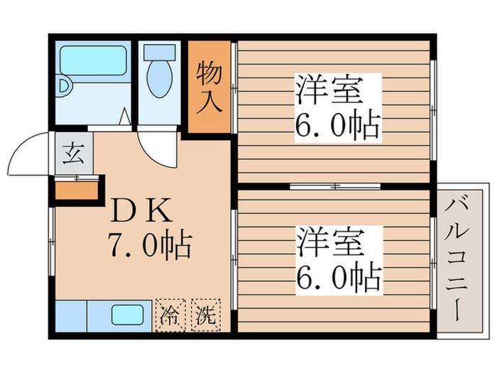 メゾンドホシノ(2DK/2階)の間取り写真