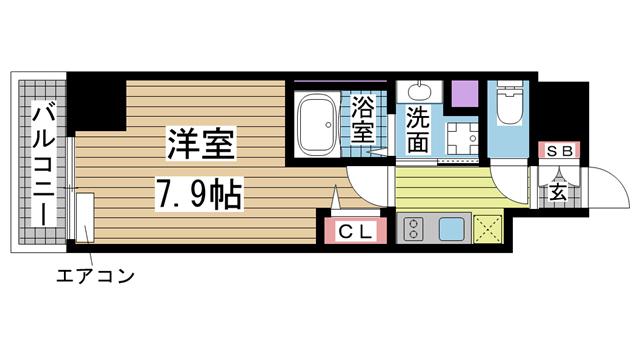 アルファレガロ神戸元町(1K/7階)の間取り写真