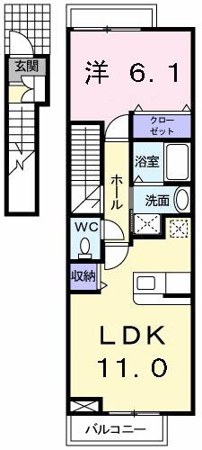 アルバ・ソーレB(1LDK/2階)の間取り写真