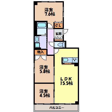 サンコーマンションII(3LDK/4階)の間取り写真
