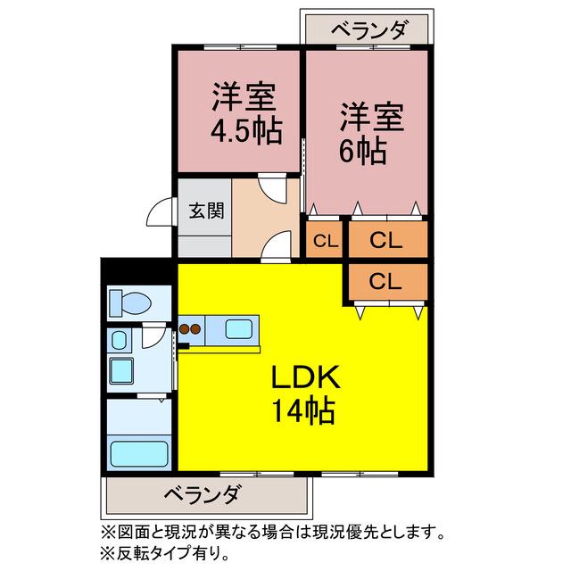 からさわハイツA・B棟(2LDK/3階)の間取り写真