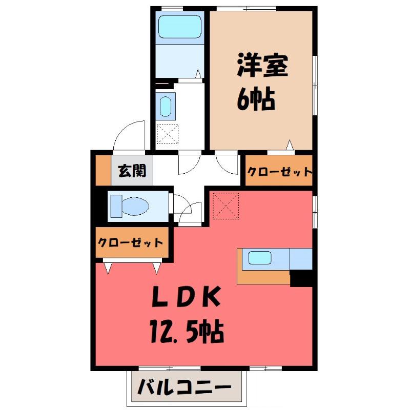 ボナールA(1LDK/1階)の間取り写真