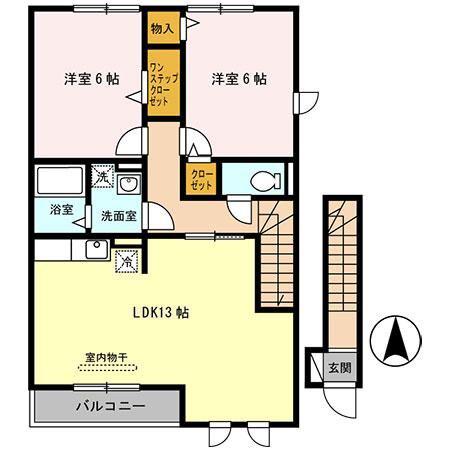 オークハイツB棟(2LDK/2階)の間取り写真