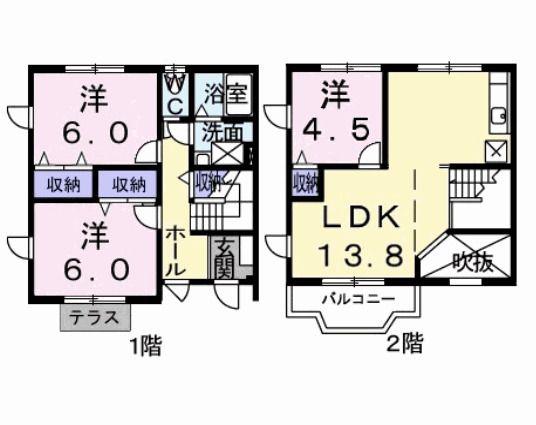ブロードパークC(3LDK/1階)の間取り写真