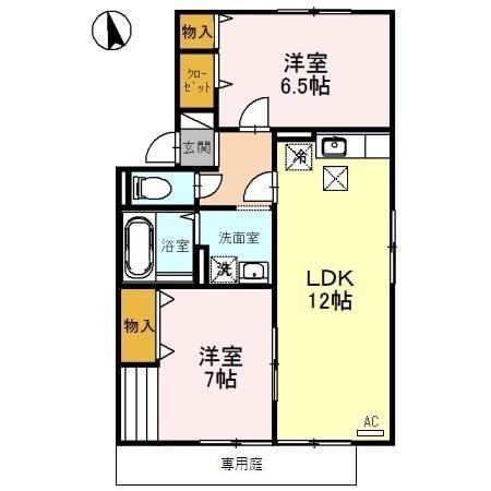 リビングタウン金沢弐番館C(2LDK/1階)の間取り写真