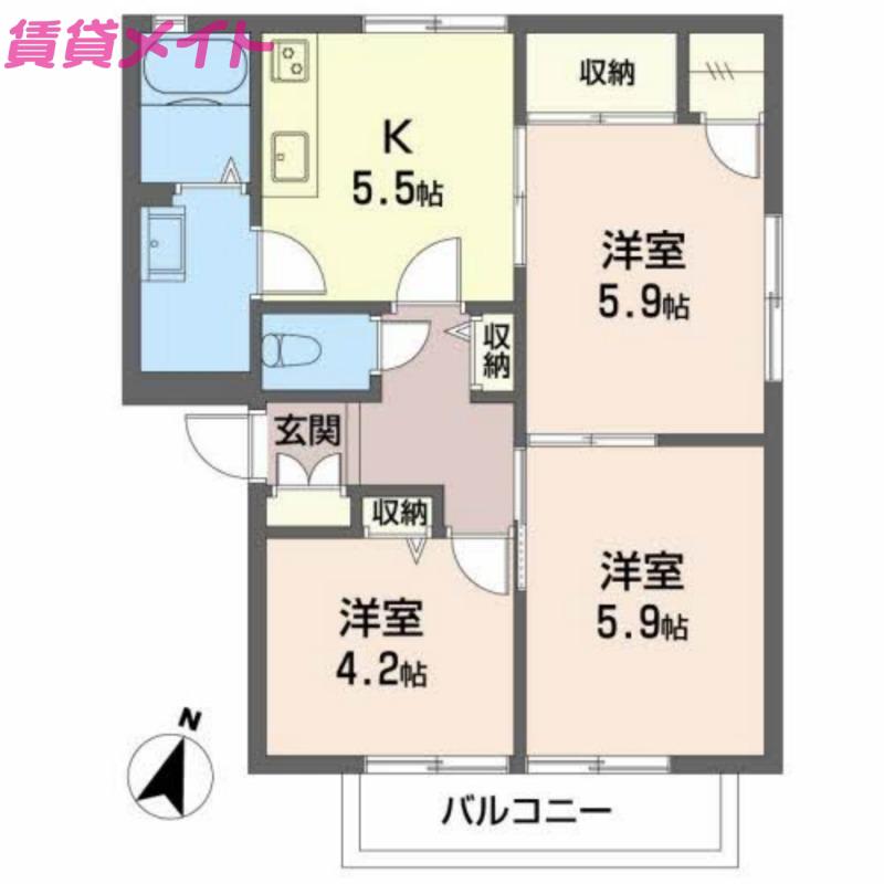 ディアスNODA D棟(3K/1階)の間取り写真