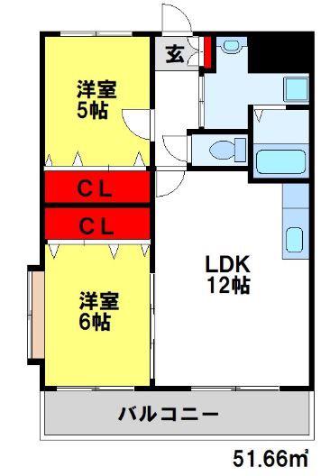ヴィラクオーレII(2LDK/2階)の間取り写真