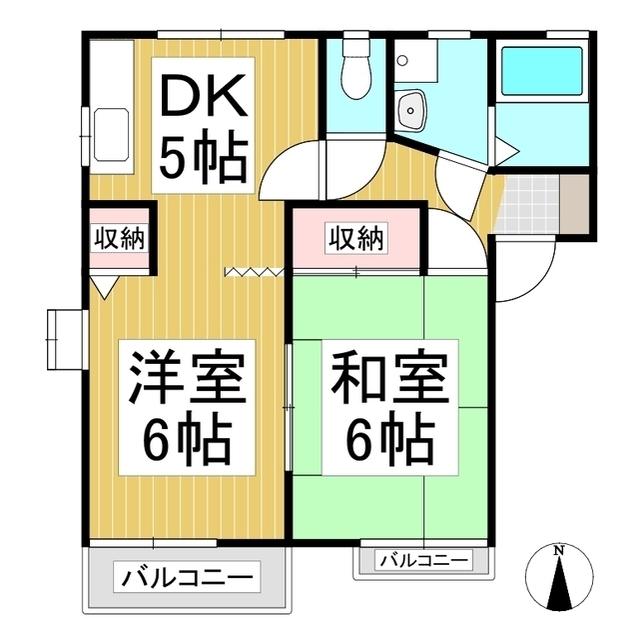 ディアス若宮 A棟(2DK/2階)の間取り写真