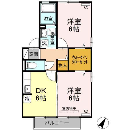グランモアハラ(2DK/2階)の間取り写真