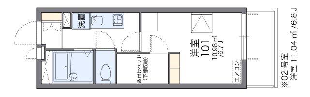 レオパレス駅前コート(1K/2階)の間取り写真