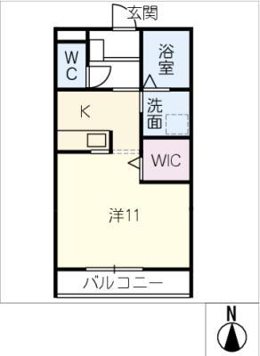 ジュネス徳次N(1K/2階)の間取り写真
