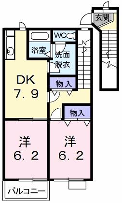 ソレアード 高岡(2DK/2階)の間取り写真