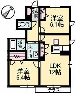 シャーメゾンラフィーネ D棟(2LDK/1階)の間取り写真