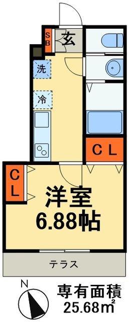 オーシャン北松戸(1K/1階)の間取り写真