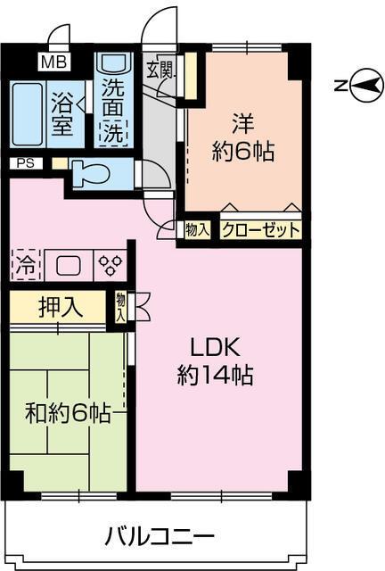 横山ガーデンヒルズ(2LDK/6階)の間取り写真