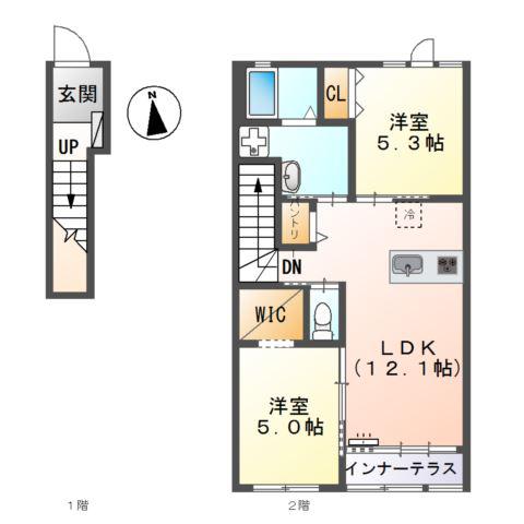 グロリオーサ(2LDK/2階)の間取り写真