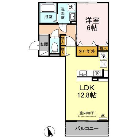 ラナマラキB棟(1LDK/1階)の間取り写真