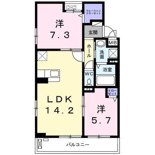 グランデール北習(2LDK/2階)の間取り写真