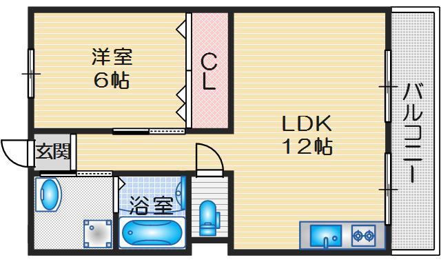 第一マンション寺直(1LDK/9階)の間取り写真