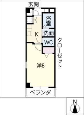 スカル本町(1K/2階)の間取り写真