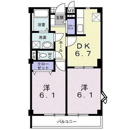 プレシャス(2DK/2階)の間取り写真