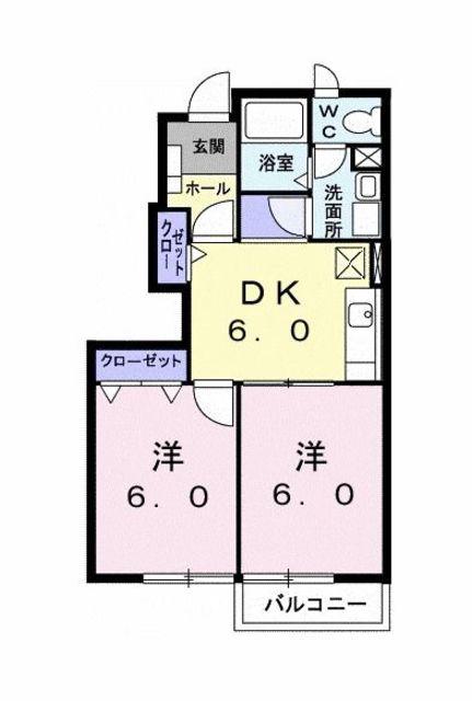 サウス BREEZE B(2DK/1階)の間取り写真