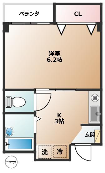 KAスクエア(1K/2階)の間取り写真