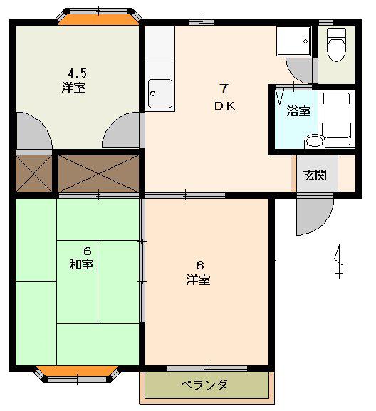 グリーンフォレスト(3DK/2階)の間取り写真