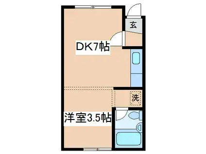 パークサイドU(1DK/1階)の間取り写真