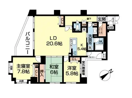 Dクラディア新都心ラックスヒルズ(3LDK/8階)の間取り写真