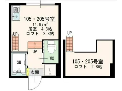 シャンブル東新宿(ワンルーム/2階)の間取り写真