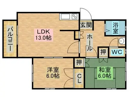 ファミーユ田上(2LDK/2階)の間取り写真