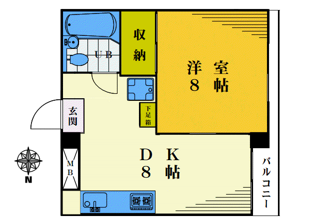 ハピネス豊倉(1DK/2階)の間取り写真
