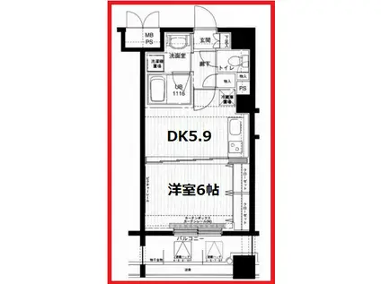 メインステージ上野(1DK/6階)の間取り写真