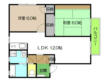 神田縄ハイツ D棟(2LDK/1階)の間取り写真