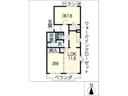 エスポワール清風 壱番館(2LDK/2階)の間取り写真