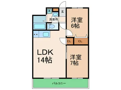 ドミールサニー長尾(2LDK/1階)の間取り写真