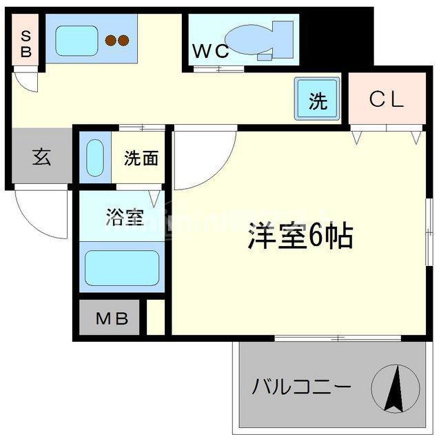 グランパシフィック大国町(1K/8階)の間取り写真